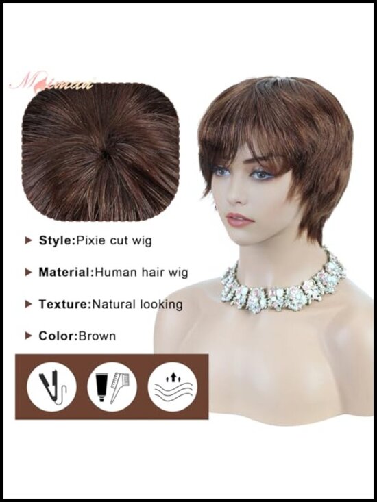 Pixie Cut Wig for Women Human Hair with Bangs Short Layered Hairpiece main image 6